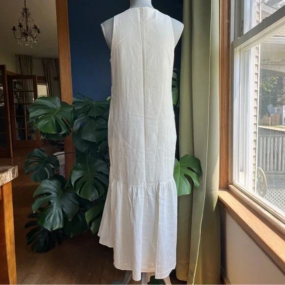 ADYSON PARKER Cream Sleeveless Sundress Hi Low Maxi Linen Dress - Picture 4 of 9